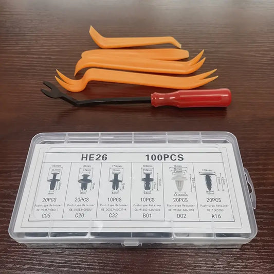 Kit Dépose Garniture Voiture avec 100 Clips de Fixation et Outils de Démontage – Entretien et Réparation Intérieur Auto