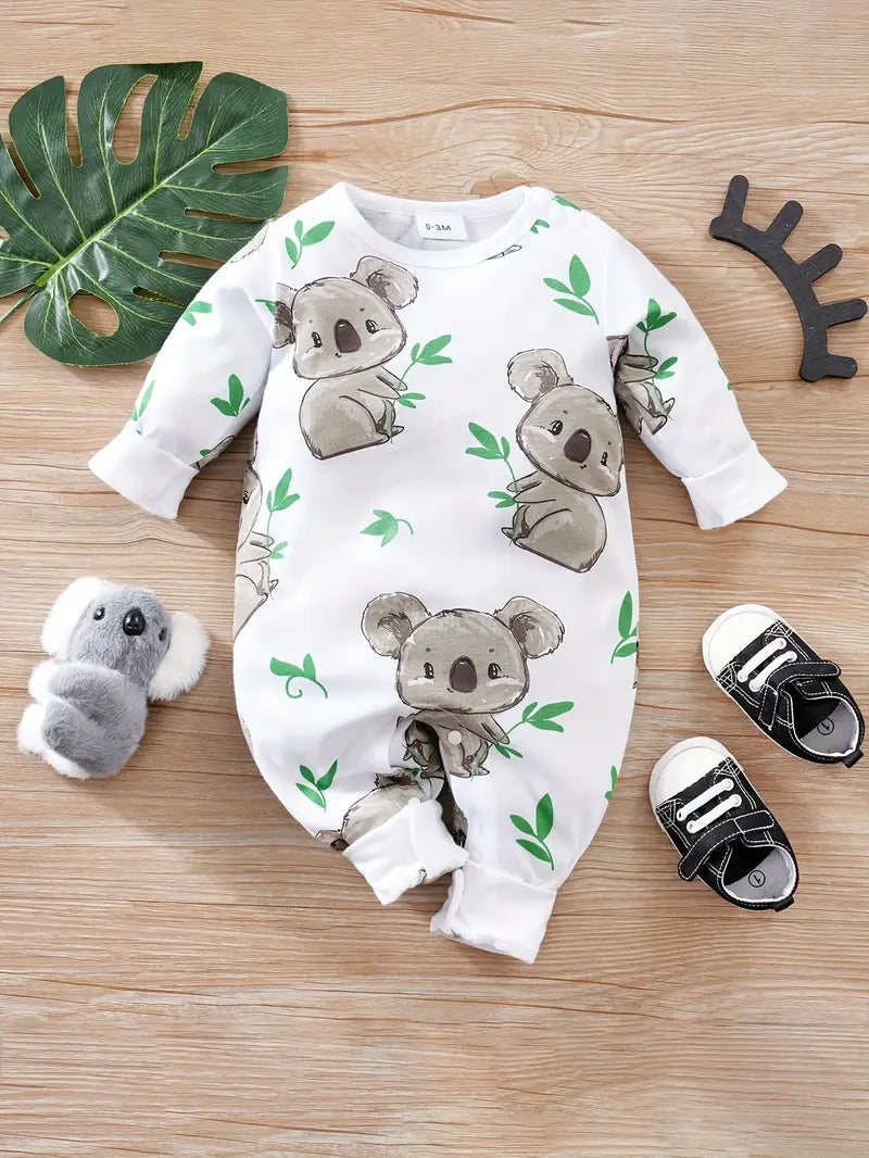Body Bébé en Coton à Manches Longues – Grenouillère Grise Motif Koala Mignon