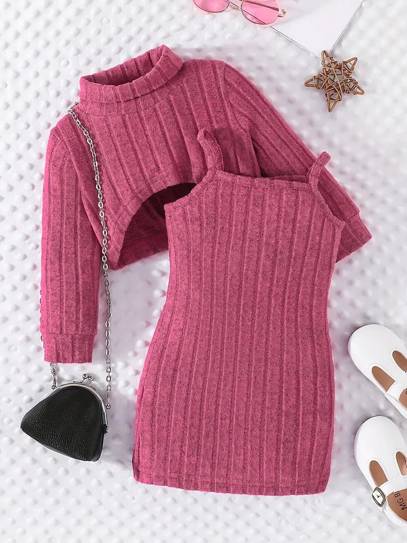 Haut bébé fille en tricot côtelé avec robe sans manches assortie – Tenue élégante automne/hiver