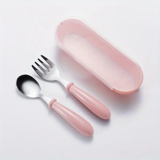 Coffret couverts bébé personnalisés – Cuillère et fourchette en inox avec étui
