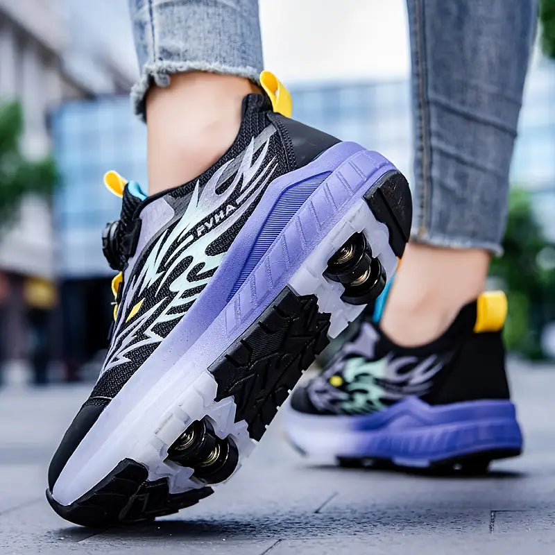 Baskets garçon – Chaussures de sport noires et violettes à semelle amortissante avec ressorts intégrés