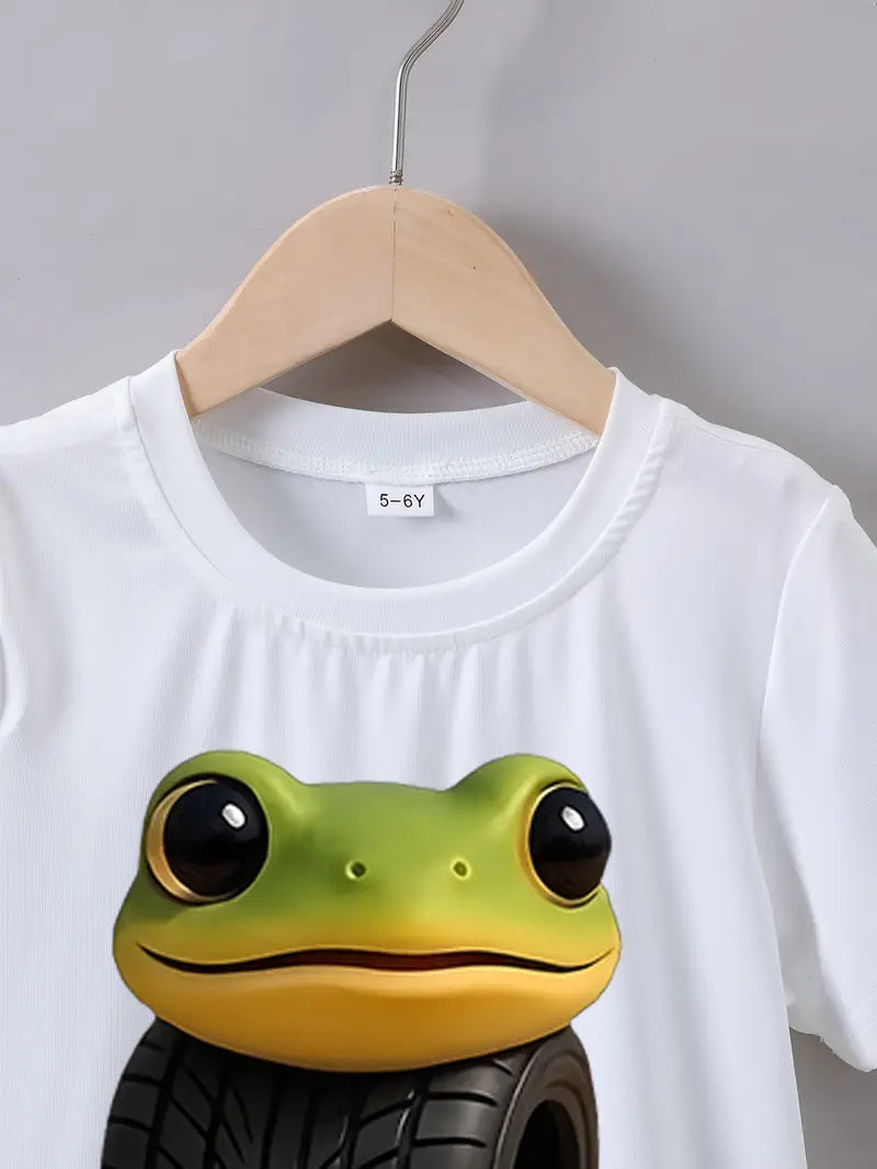 T-shirt Garçon Bleu avec Motif Dessin Animé Drôle – Haut Enfant Confortable et Original
