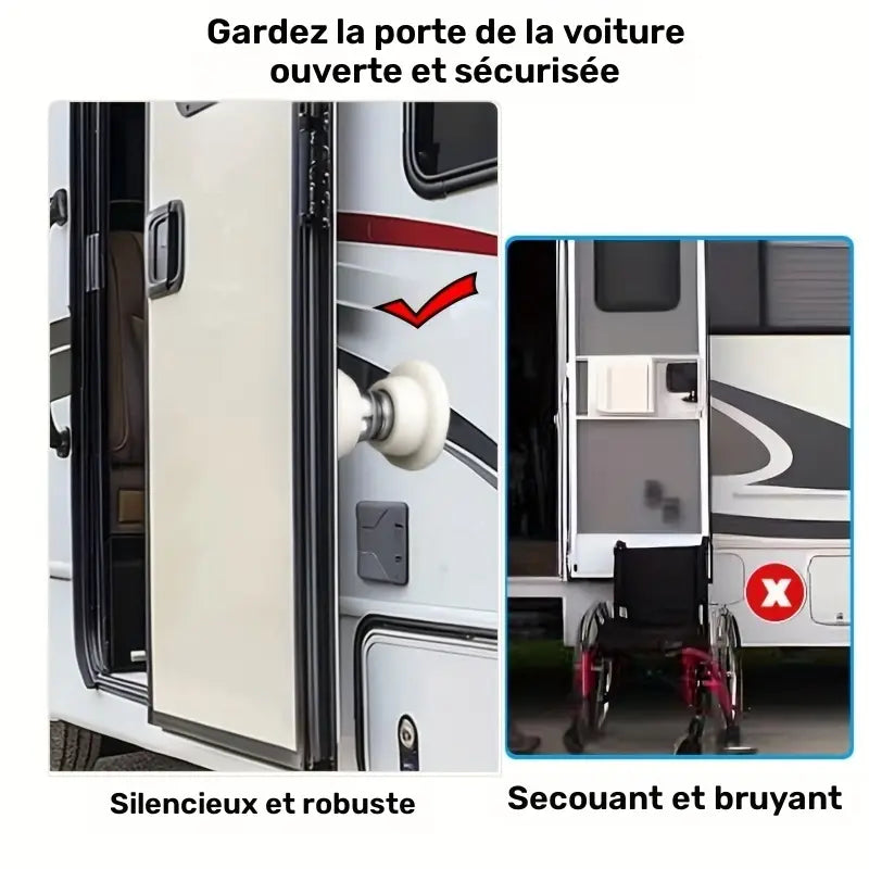 Butée de Porte Camping-Car Renforcée – Accessoire Antivent avec Base Large 5,3 cm pour Plus de Stabilité