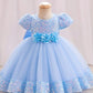 Robe fille de cérémonie bleu princesse – Tulle pailleté et fleurs décoratives