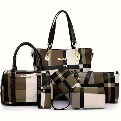 Ensemble de mallettes et sacs à main femme  5 pièces assorties à motifs carreaux, élégance et grande capacité