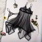 Nuisette Transparente Femme Dentelle Noire – Sous-vêtements et Pyjamas Sexy avec String Assorti
