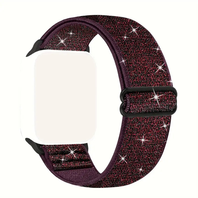 Bracelet nylon pailleté argent ajustable pour montre connectée – Accessoire confortable et élégant