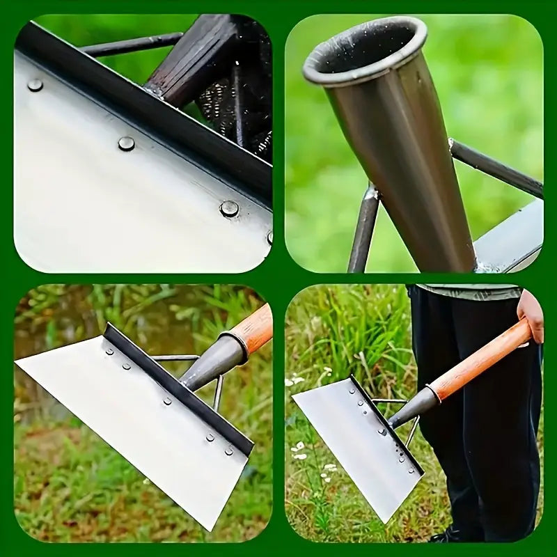 Binette large en acier inoxydable – Outil de désherbage et labourage avec manche bois pour potager et jardin