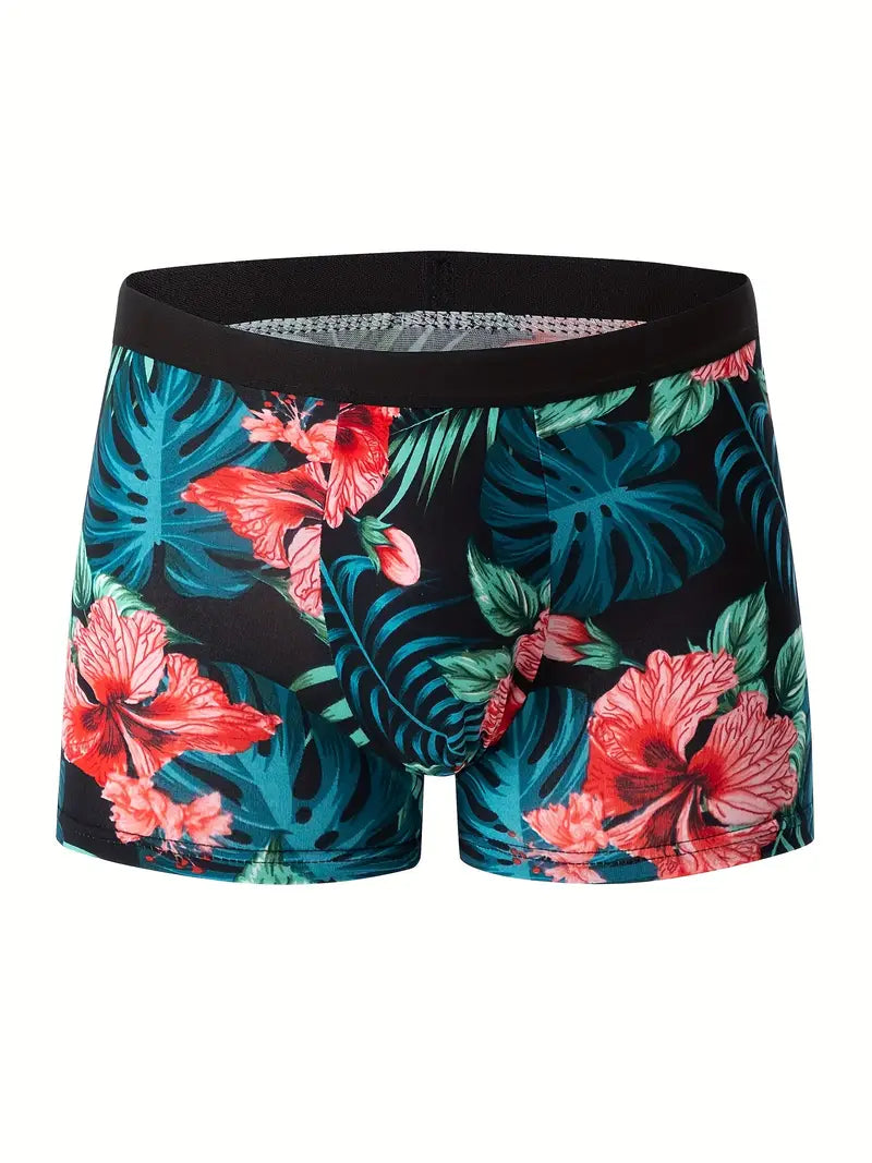 Pack de 4 Boxers Homme – Sous-vêtements à Motifs Tropicaux Colorés en Tissu Stretch