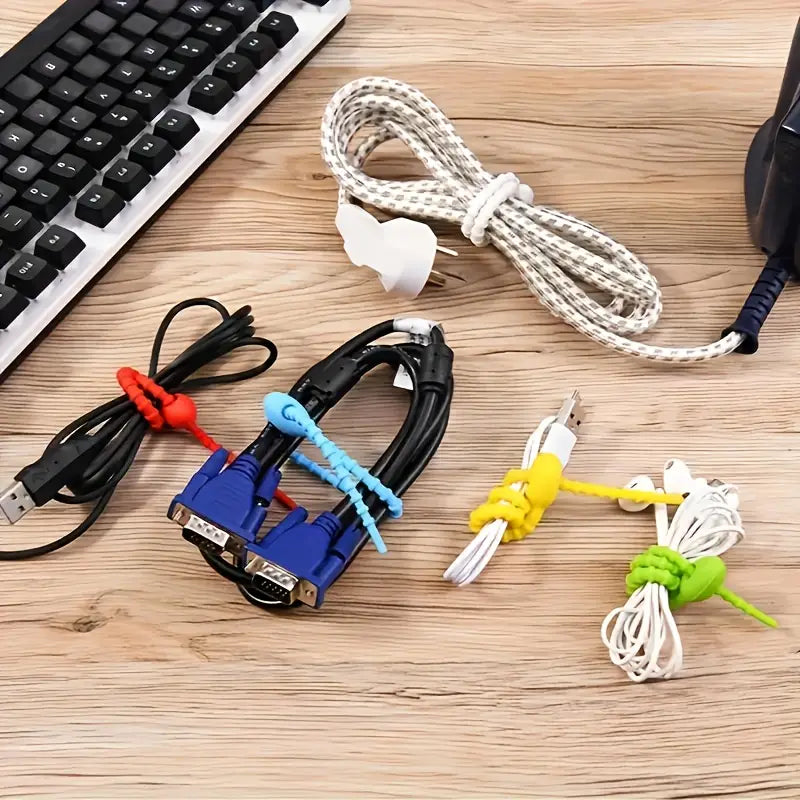 Attaches Câbles Réutilisables en Silicone – Organiseurs Colorés pour Câbles USB, Chargeurs et Écouteurs