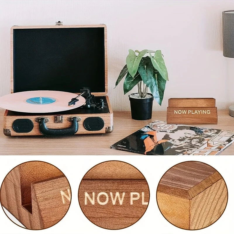 Support Vinyle "Now Playing" en Bois Massif – Présentoir Élégant pour Disque en Lecture
