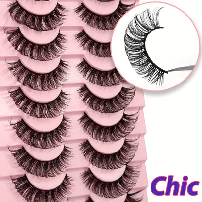 Faux Cils Naturels 3D Effet Croisé – Lot de 10 Paires Ultra Légères et Réutilisables pour un Regard Intense et Glamour