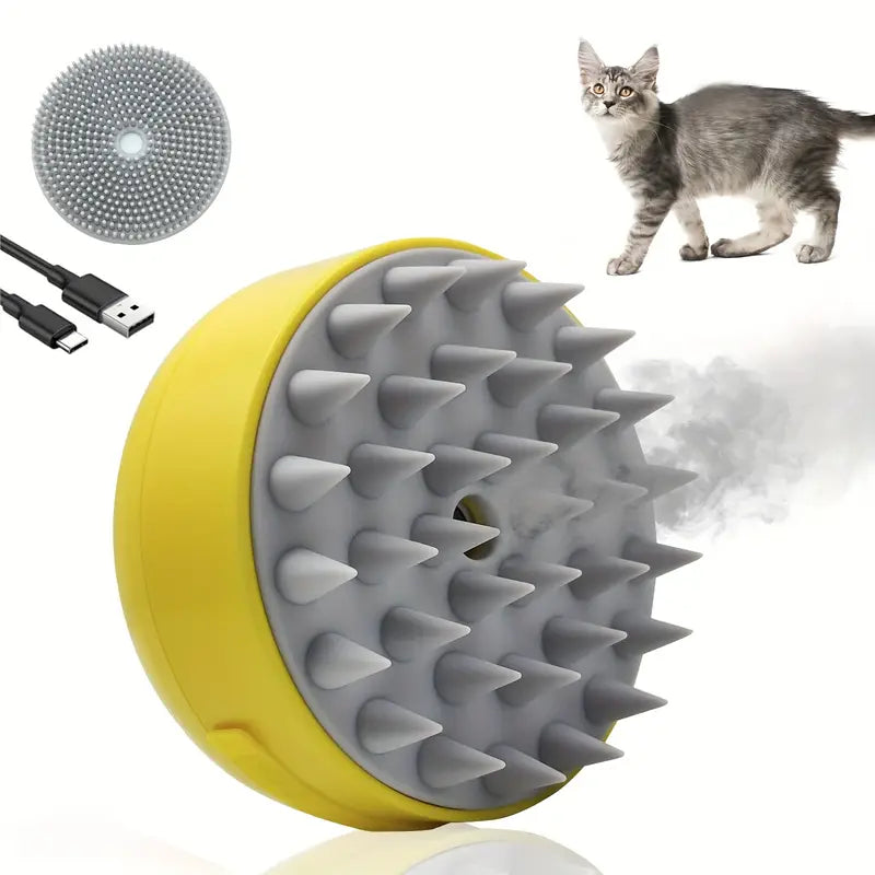 Brosse de Massage Électrique pour Chats et Chiens – Brosse Rechargeable avec Vapeur Apaisante et Picots Souples