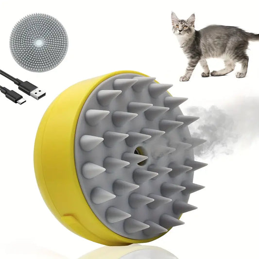 Brosse de Massage Électrique pour Chats et Chiens – Brosse Rechargeable avec Vapeur Apaisante et Picots Souples