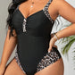 Maillot de Bain Une Pièce Femme Grande Taille – Noir Élégant avec Détail Léopard Galbant