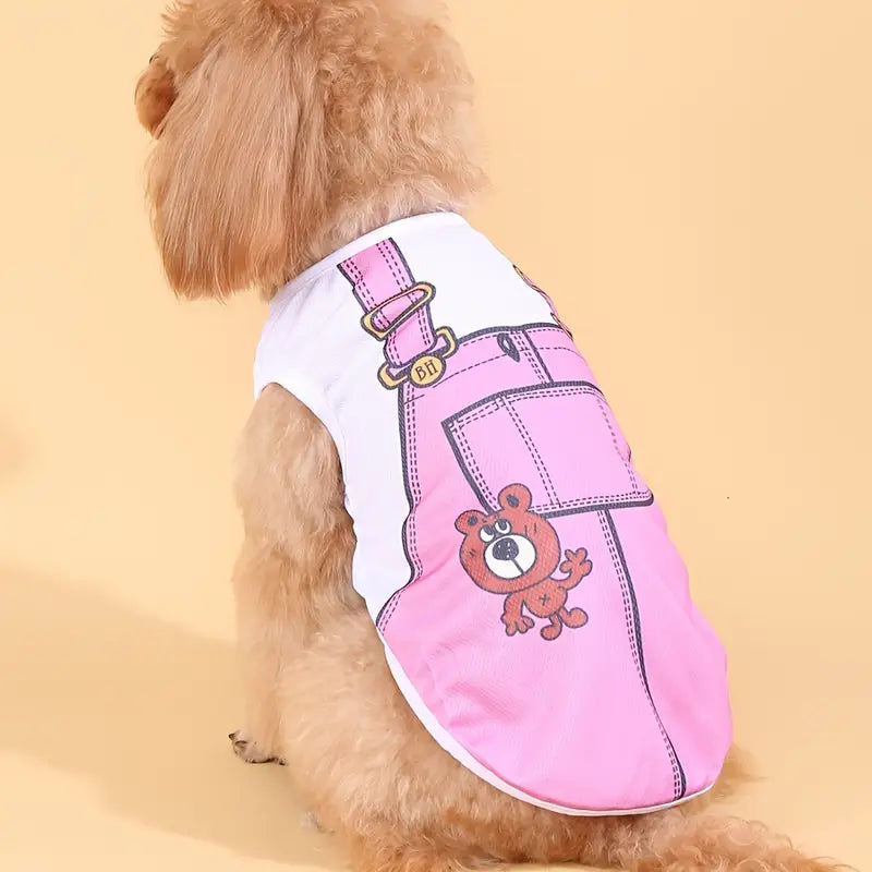 Débardeur Chien Été Motif Salopette – Vêtements Originaux et Respirants pour Petits Chiens