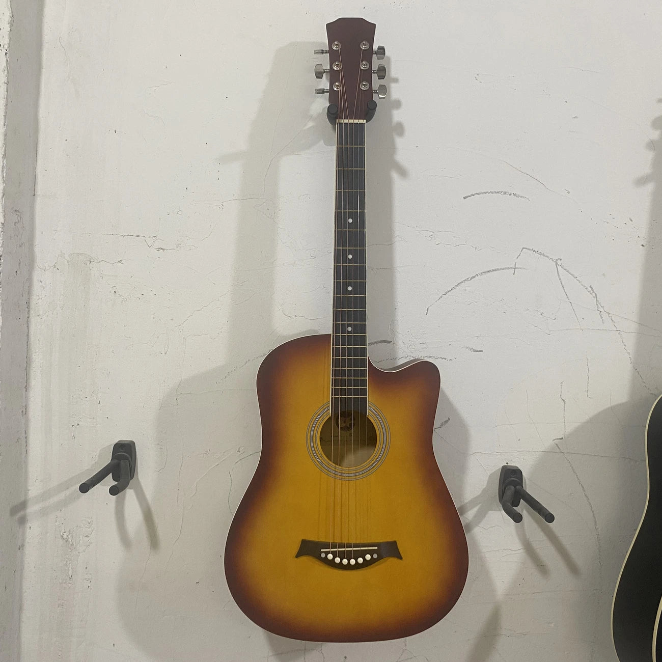 Guitare acoustique folk 6 cordes, 38 pouces + bordure blanche – Corps en bois naturel finition sunburst