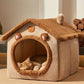 Maison Douillette en Forme de Chalet pour Chat ou Petit Chien – Lit d’Hiver Confortable avec Coussin Amovible