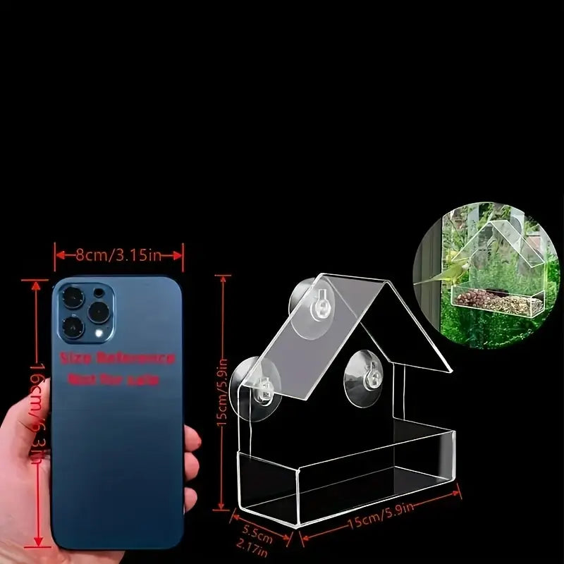 Mangeoire Transparente pour Oiseaux avec Ventouses – À Fixer sur Fenêtre pour Observation Facile