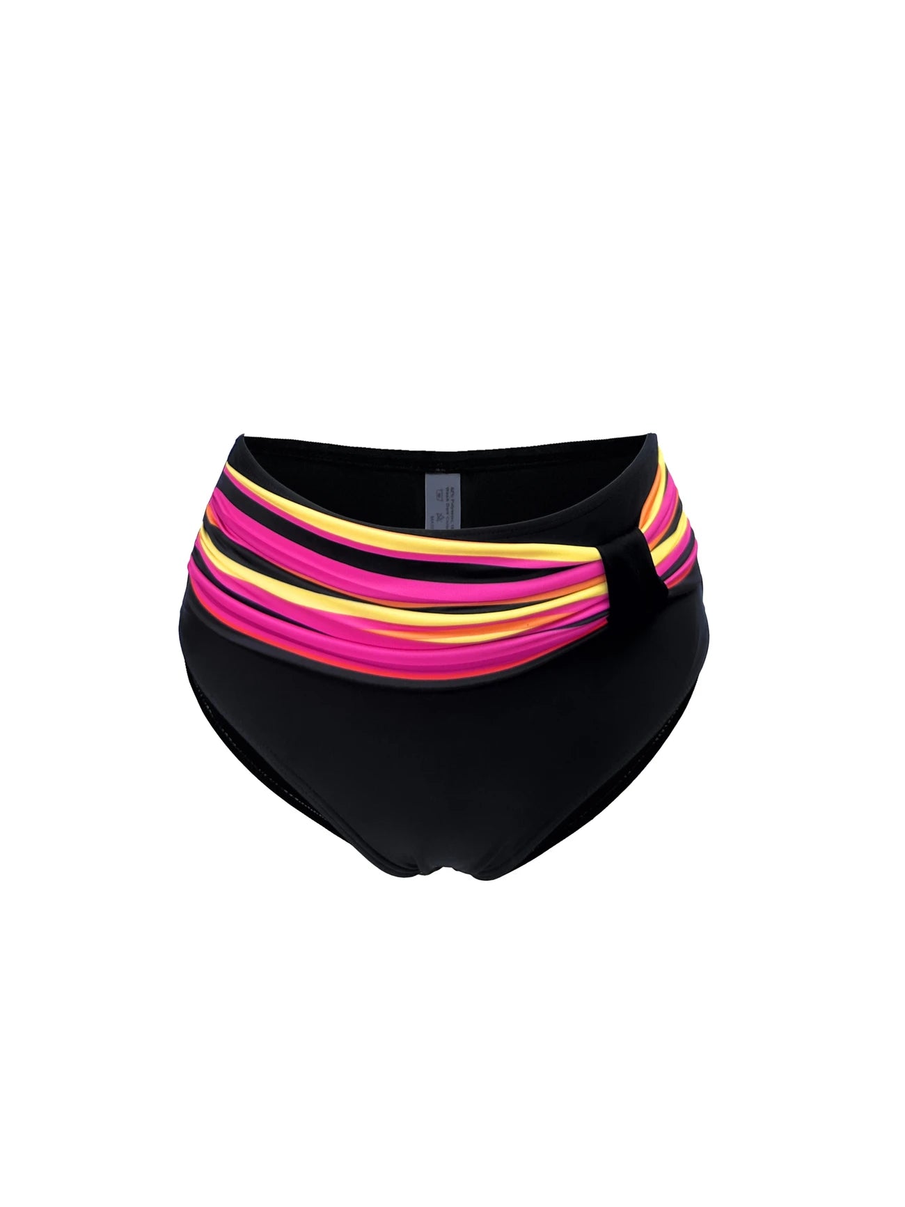Bas de bikini taille haute gainant – Rayures multicolores et ceinture effet ventre plat pour silhouette affinée