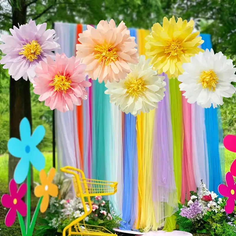 Lot de 12 Fleurs Murales en Papier – Décorations Colorées de 25 cm pour Salle de Classe ou Fête à Thème