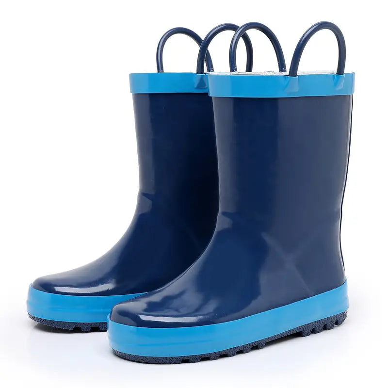 Bottes de pluie garçon bleu marine – Bottes imperméables avec poignées faciles à enfiler