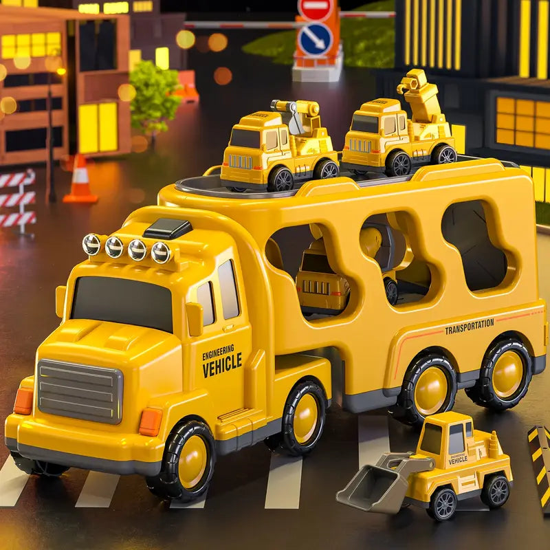 Camion transporteur de véhicules de chantier – Jouet de construction avec mini engins