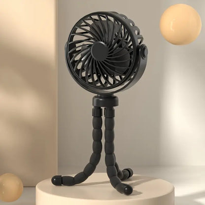 Ventilateur Portable sur Trépied Flexible – USB Rechargeable, Silencieux, Orientation 360°, Idéal Poussette ou Bureau