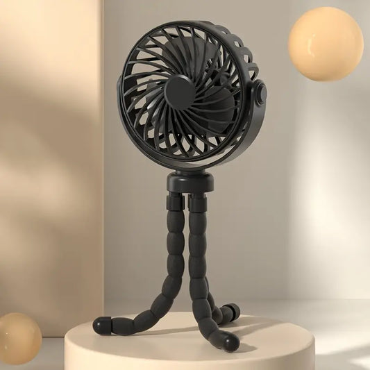 Ventilateur Portable sur Trépied Flexible – USB Rechargeable, Silencieux, Orientation 360°, Idéal Poussette ou Bureau