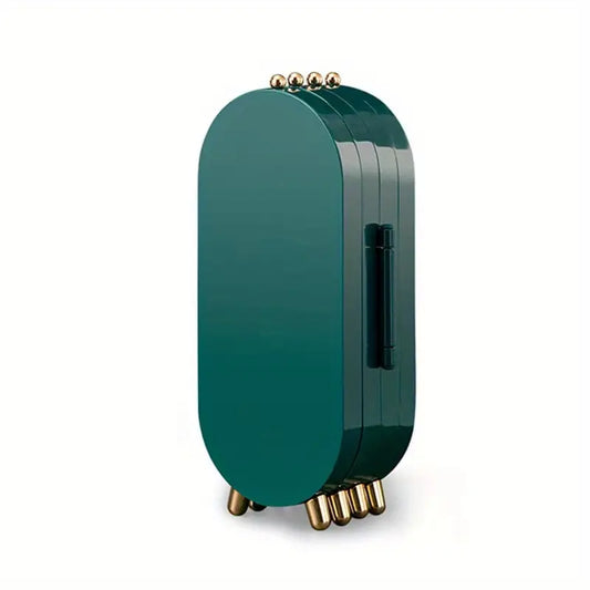 Boîte à bijoux design vertical en vert émeraude – Organisateur rotatif moderne avec pieds dorés