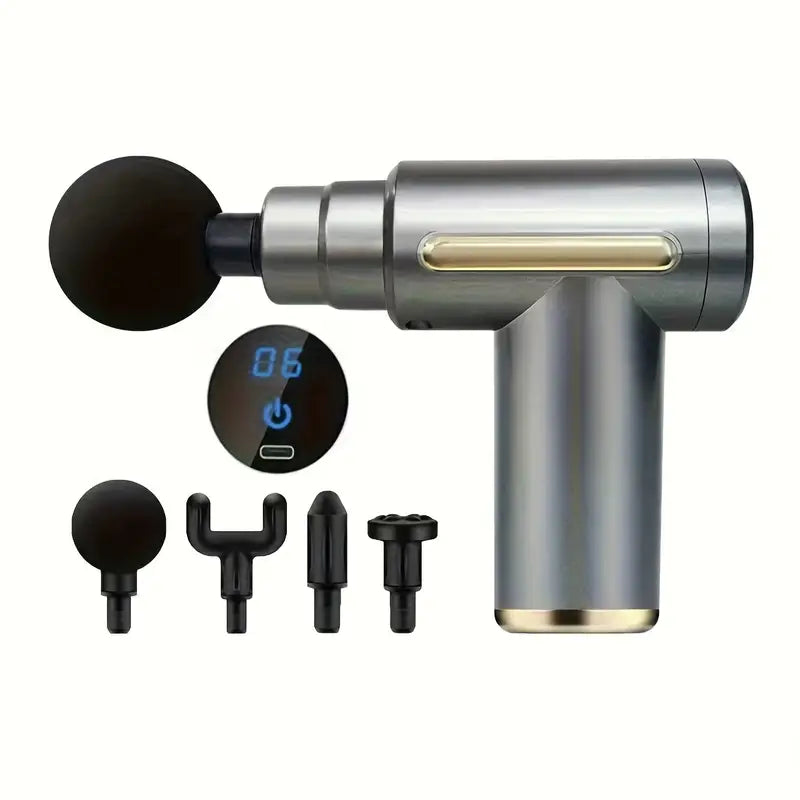 Pistolet de Massage Musculaire Électrique – 6 Vitesses, 4 Têtes, Écran LCD, Relaxation Profonde & Récupération Sportive