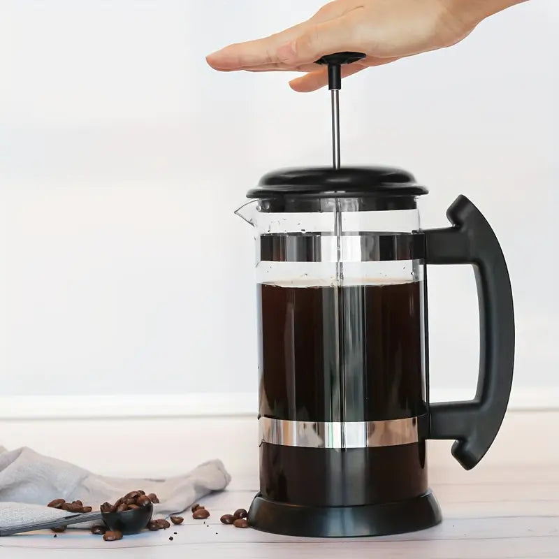 Cafetière à Piston en Verre Borosilicate – French Press Manuelle pour Café ou Thé, Filtration Inox et Poignée Antidérapante