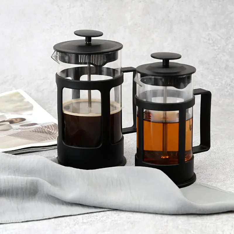 Cafetière à Piston avec Filtre Inox – French Press en Verre et Acier Noir, Idéale pour Café Moulu et Infusion de Thé
