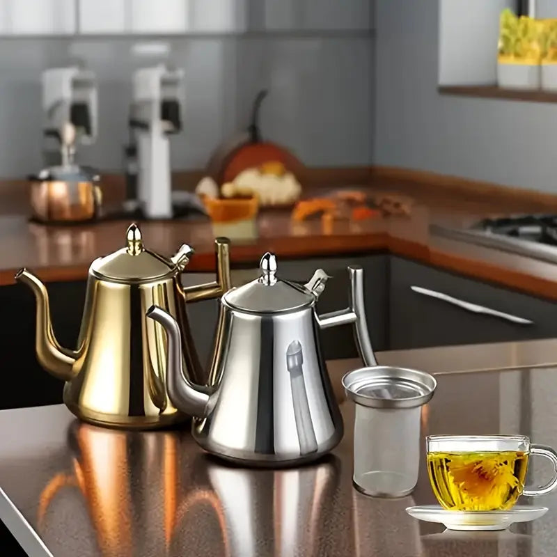 Bouilloire Col de Cygne en Inox Doré – Design Élégant pour Café Filtre et Infusion, Versement Précis et Contrôle de la Température