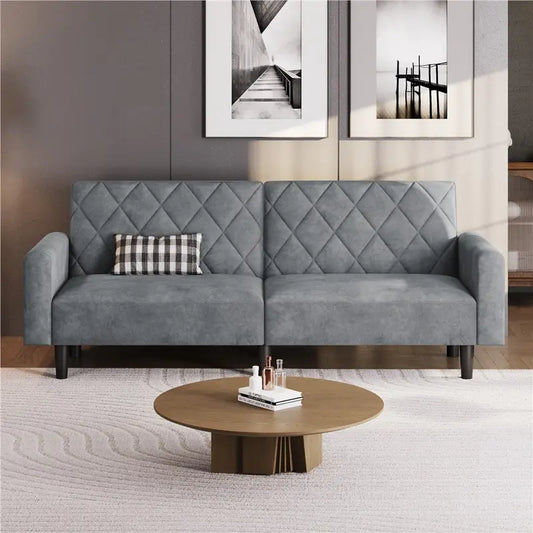 Canapé 2 Places en Velours Gris Matelassé – Style Contemporain pour Salon Élégant