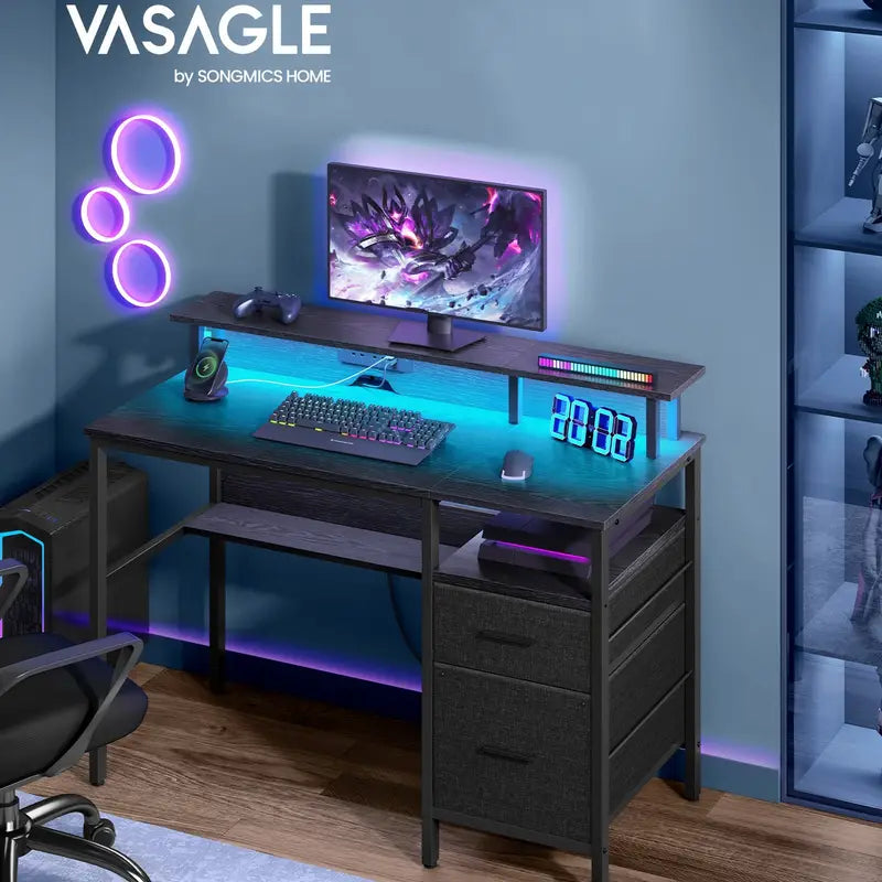 Bureau Gamer LED avec Rangement – Table Informatique Ergonomique pour Setup Gaming RGB
