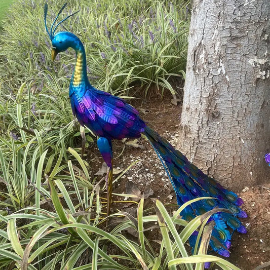 Statue Paon Multicolore pour Jardin – Sculpture Métallique Artistique, Décoration Extérieure Élégante et Colorée