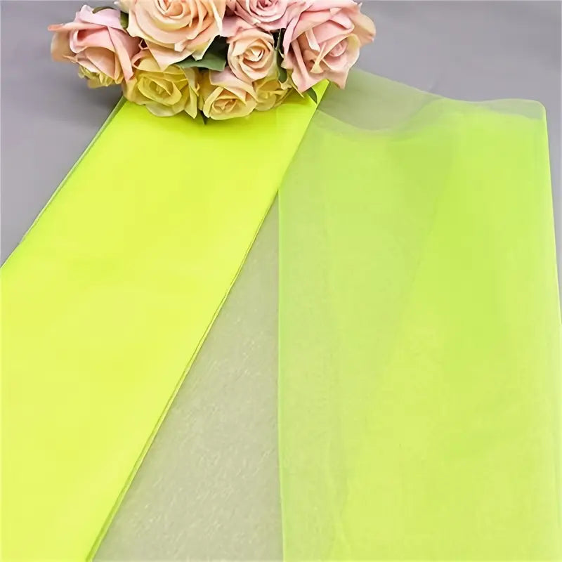 Tulle organza jaune fluo pour emballage cadeau – Rouleau tissu décoratif transparent pour artisanat, bouquets et événements