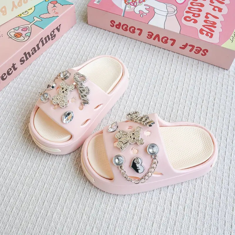 Sandales fille été avec strass et breloques – Pantoufles légères et confortables, style princesses