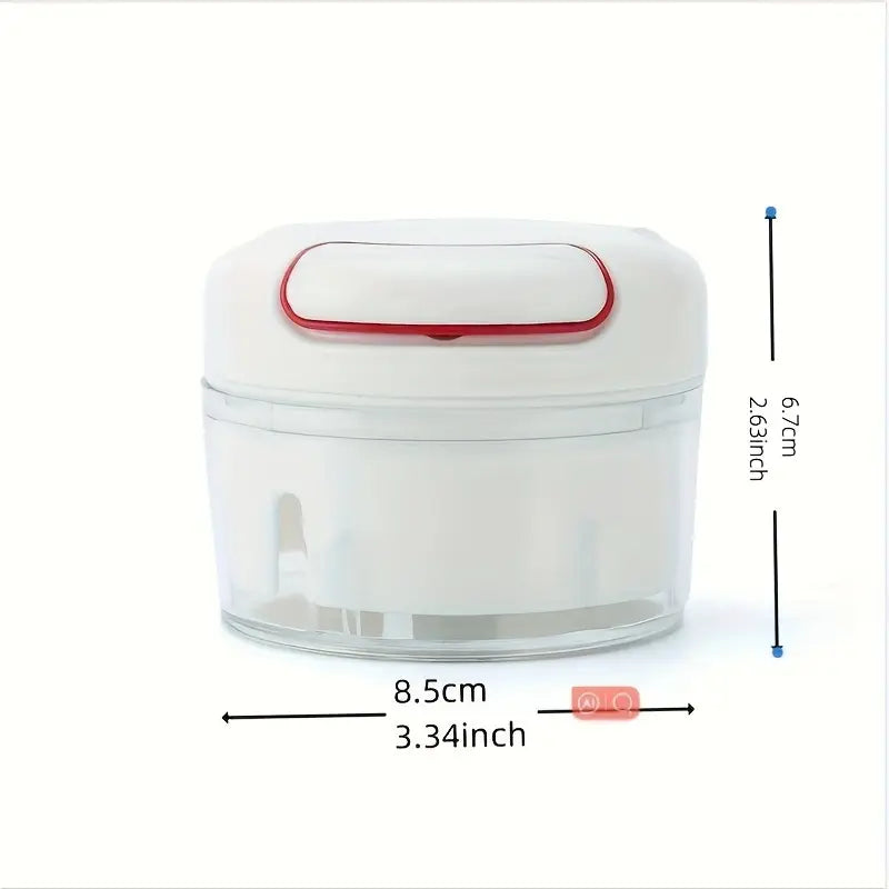 Hachoir Manuel à Corde Multifonction – Coupe-Rapide pour Ail, Oignon, Herbes, Fruits Secs et Légumes – Bol Transparent avec Lames Acier Inoxydable