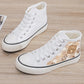 Chaussures de sport fille – Baskets montantes blanches avec motif ourson kawaii confortables et tendance