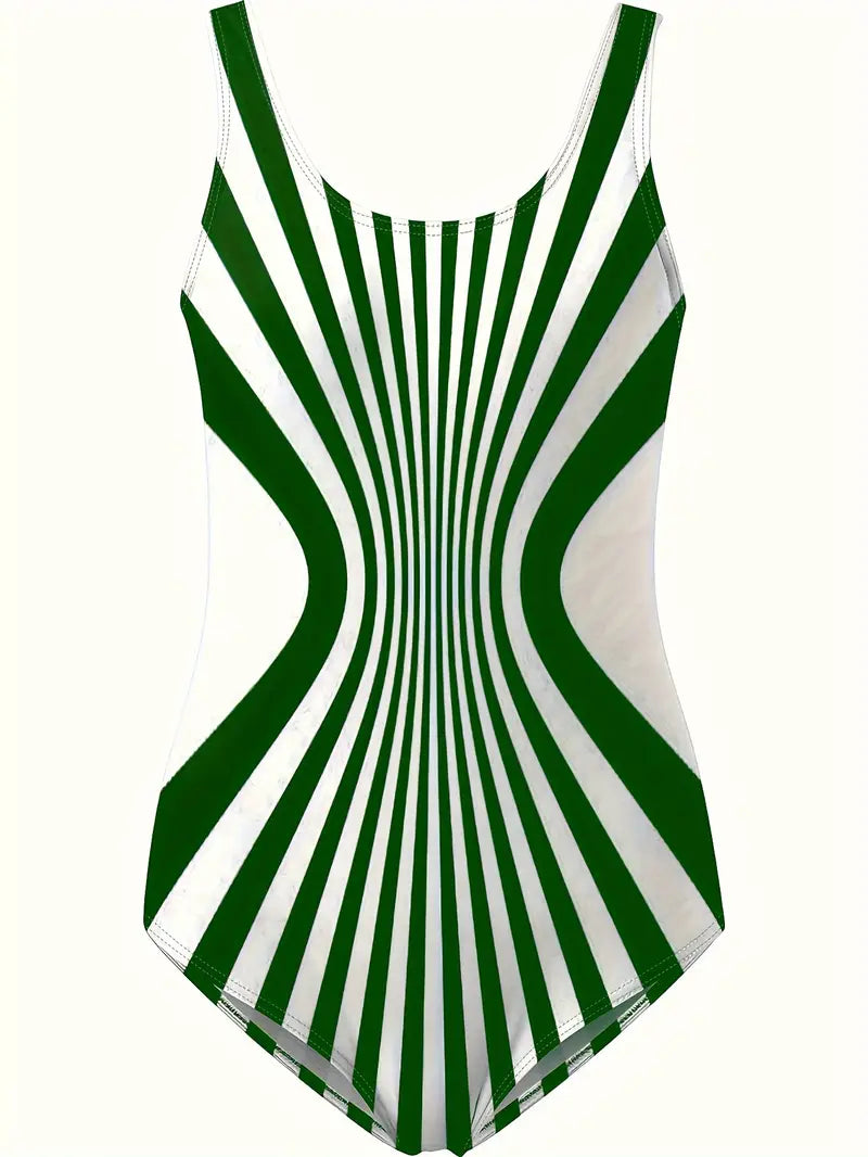 Maillot de bain une pièce illusion optique – Effet ventre plat et look rétro chic