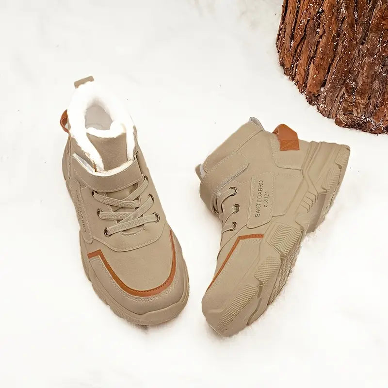 Bottes garçon fourrées hiver – Chaussures chaudes antidérapantes en cuir synthétique