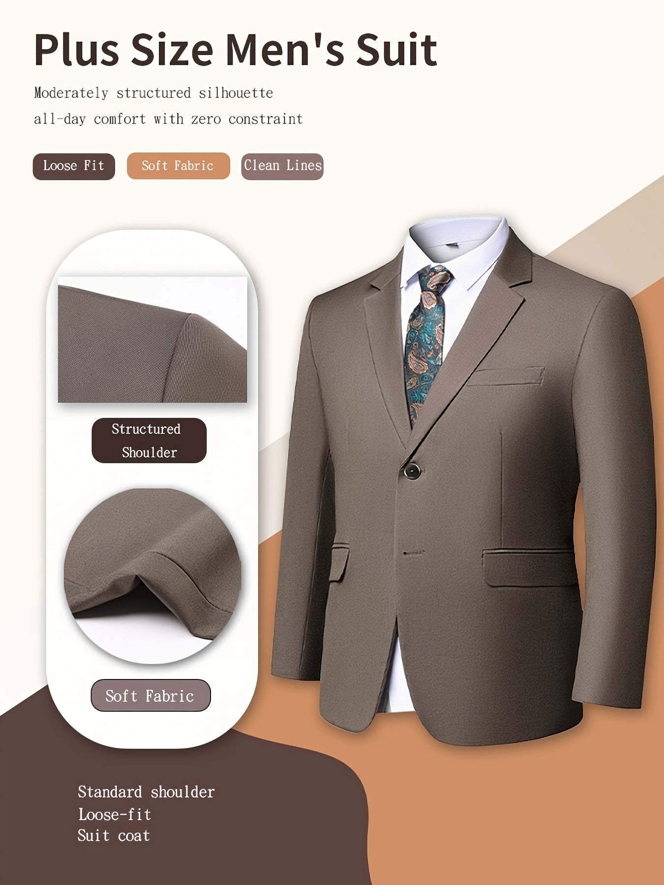 Costume 2 pièces uni pour homme grande taille