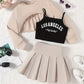 Haut fille crop top noir imprimé Los Angeles avec gilet manches