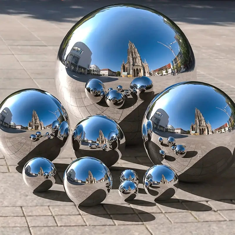 Boule Miroir Décorative de Jardin – Sculpture Moderne en Acier Inoxydable pour Extérieur, Terrasse et Étang