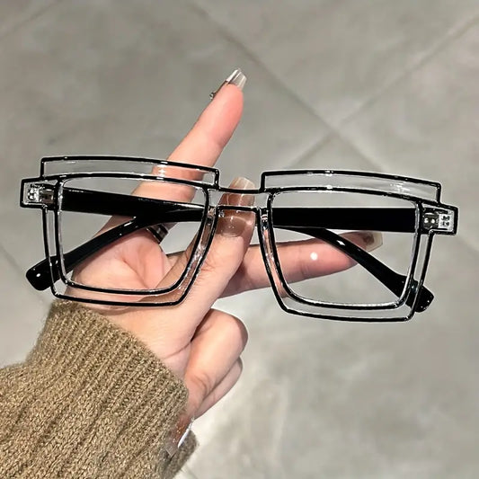 Lunettes homme rectangulaires oversize – Monture transparente et noire design tendance