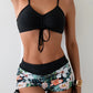 Short de bain floral taille haute pour femme – Coupe galbante et imprimé tropical, parfait pour l’été