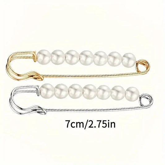 Épingle de sûreté femme élégante avec perles blanches – Accessoire chic pour vêtements et manteaux