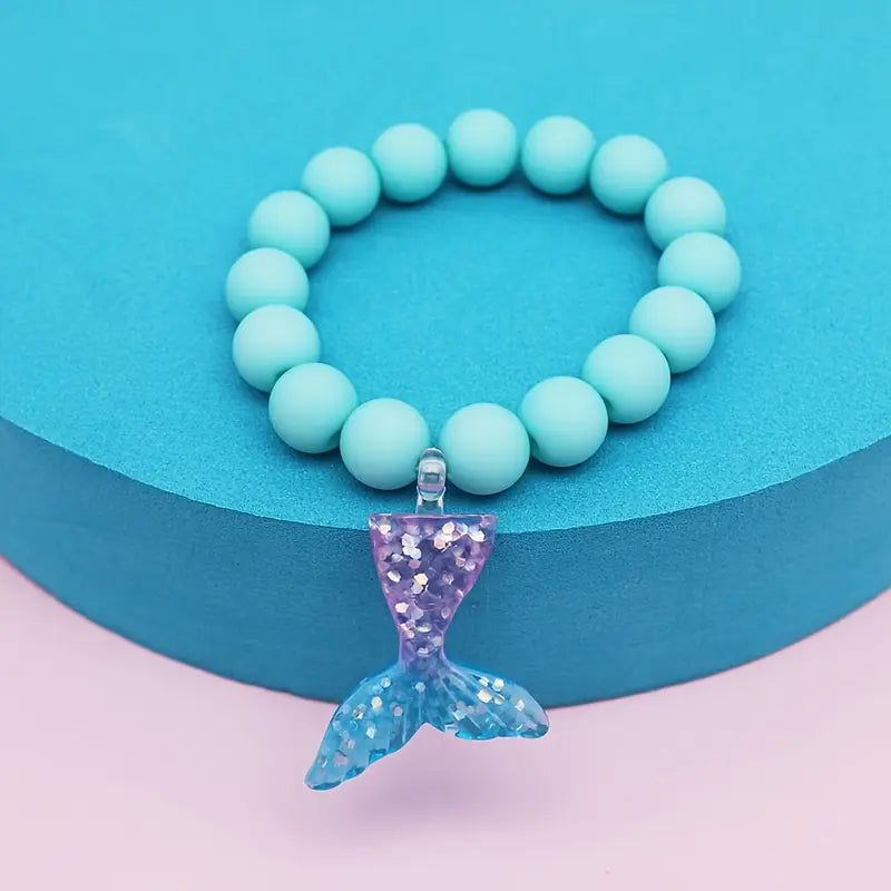 Lot de Bracelets Élastiques Enfant Perles Colorées – Bijoux Fantaisie Fleur, Coquillage et Sirène